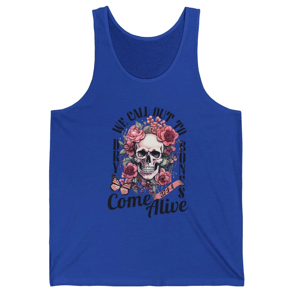 Floral Skull Dry Bones Come Alive Bible Christian Halloween Unisex Jersey Tank