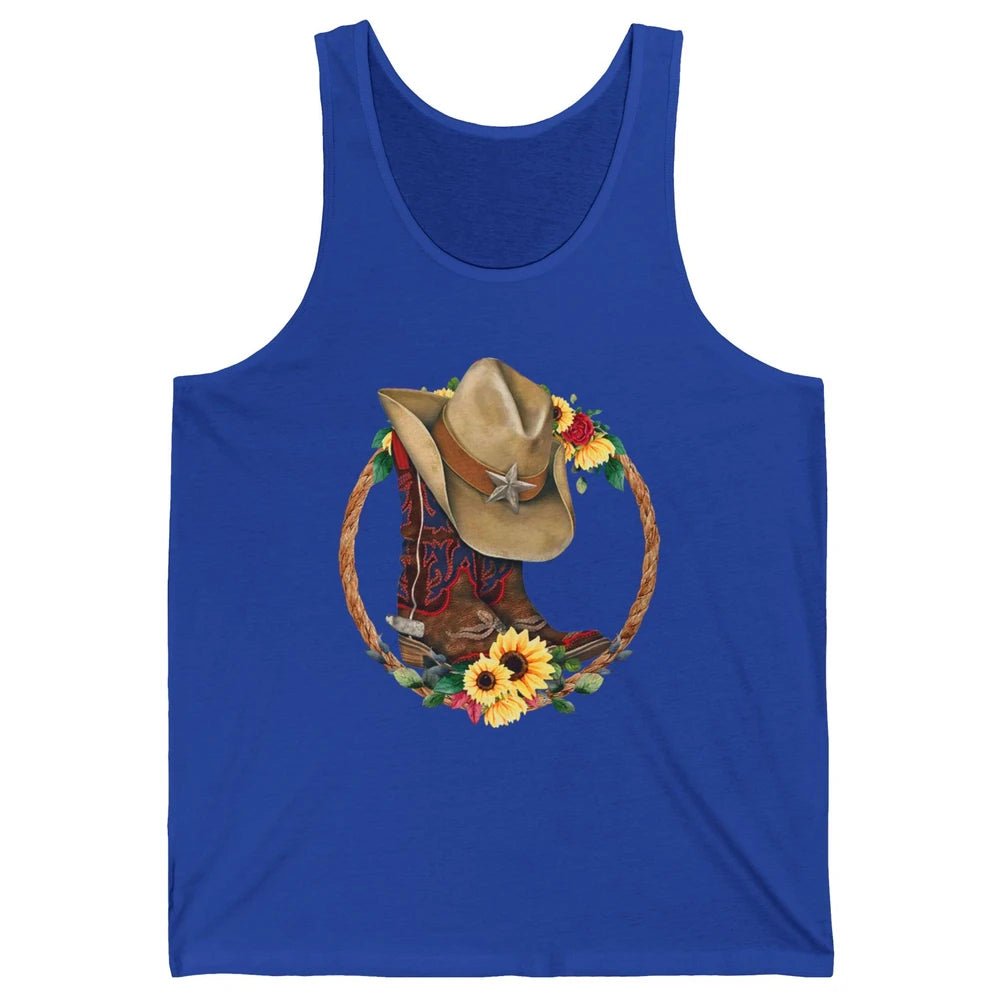 Retro Cowboy Boots Sunflower Let's Go Girls Western Cowgirls Unisex Jersey Tank