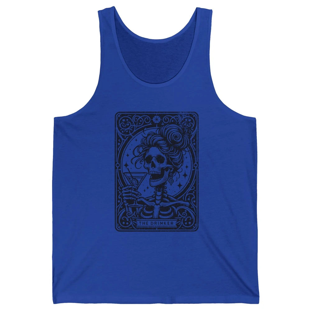 Skeleton The Drinker Tarot Card Halloween Drunk Mom Drinking Unisex Jersey Tank