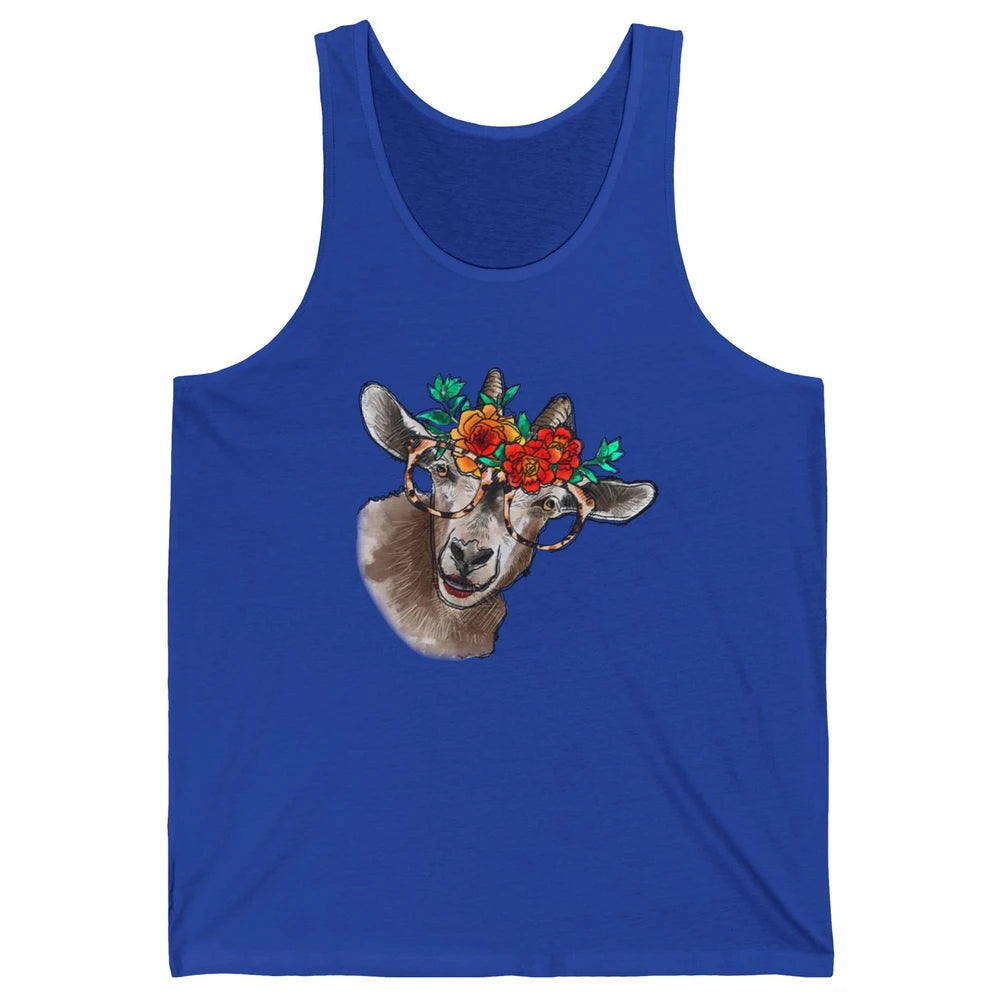 Retro Goat Glasses Flower Goat Girl Goat Lovers Gift Unisex Jersey Tank