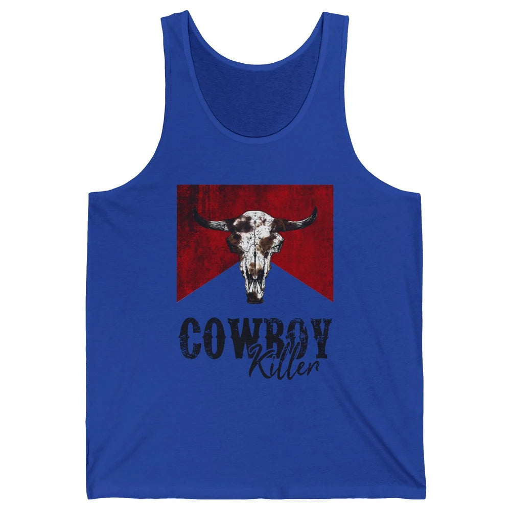 Retro Cow Skull Cowboy Killer Western Country Cowgirl Gift Unisex Jersey Tank