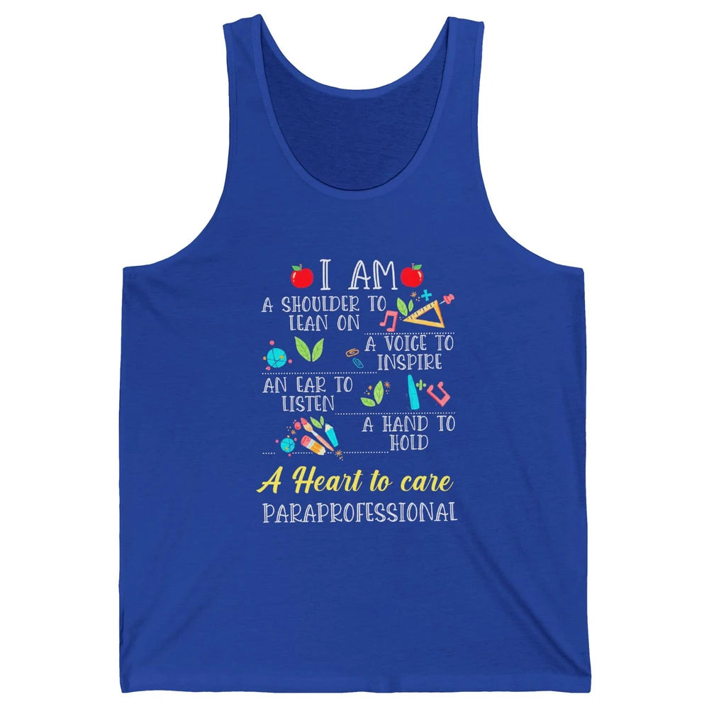 Paraprofessional Shoulder To Lean On Heart To Care Para Life Unisex Jersey Tank