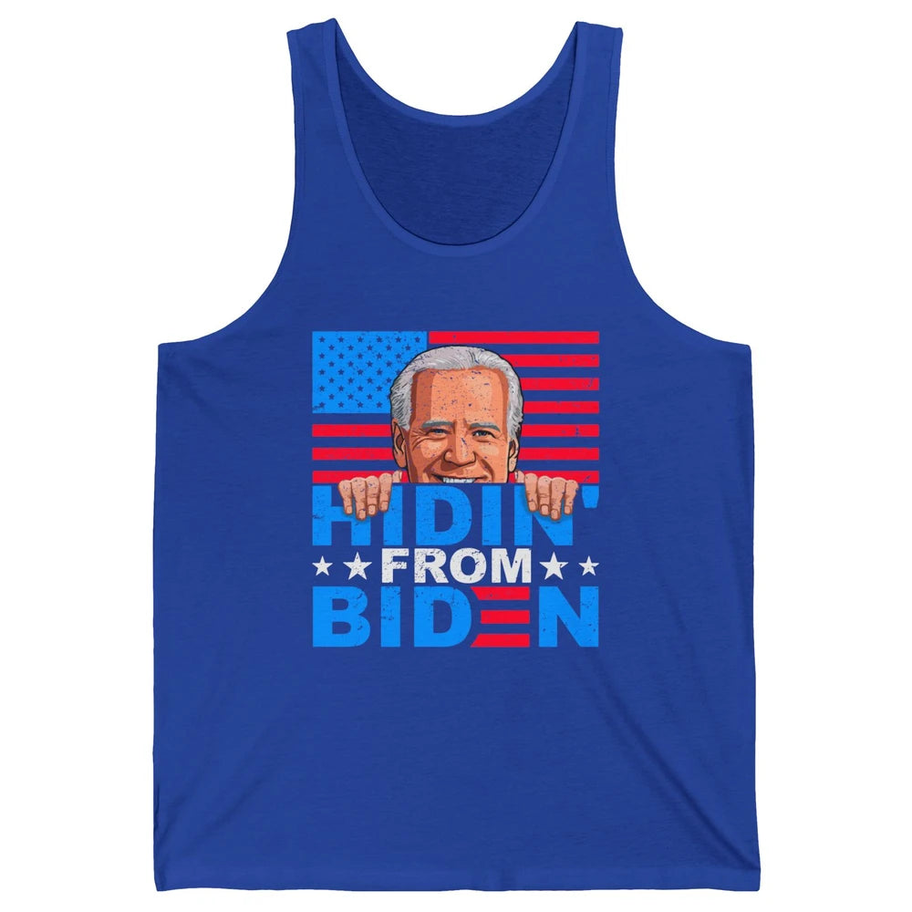 Retro Funny Joe Biden Hiding From Biden Anti Liberal US Flag Unisex Jersey Tank