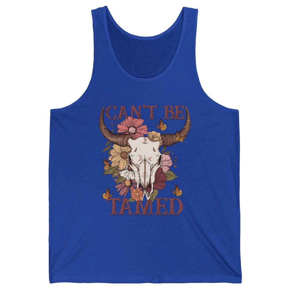 Retro Floral Boho Bull Skull Can't Be Tamed Western Country Unisex Jersey Tank