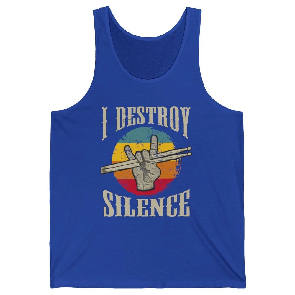 Retro Drummer I Destroy Silence Drumsticks Drumming Lovers Unisex Jersey Tank