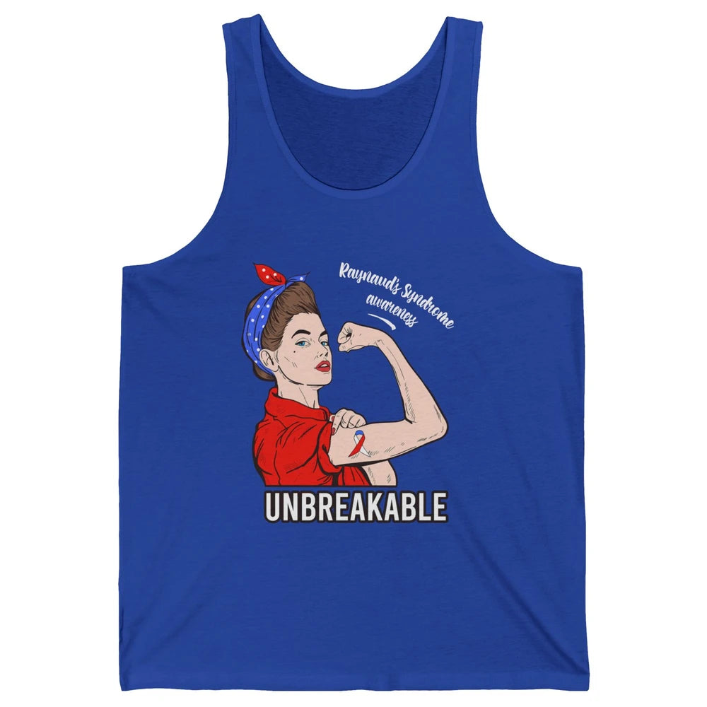 Raynaud's Syndrome Red Blue Ribbon Strong Woman Unbreakable Unisex Jersey Tank
