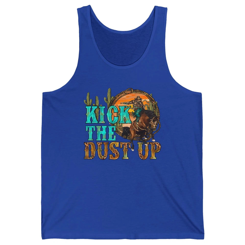Retro Desert Cowboy Bucking Horse Kick The Dust Up Western Unisex Jersey Tank