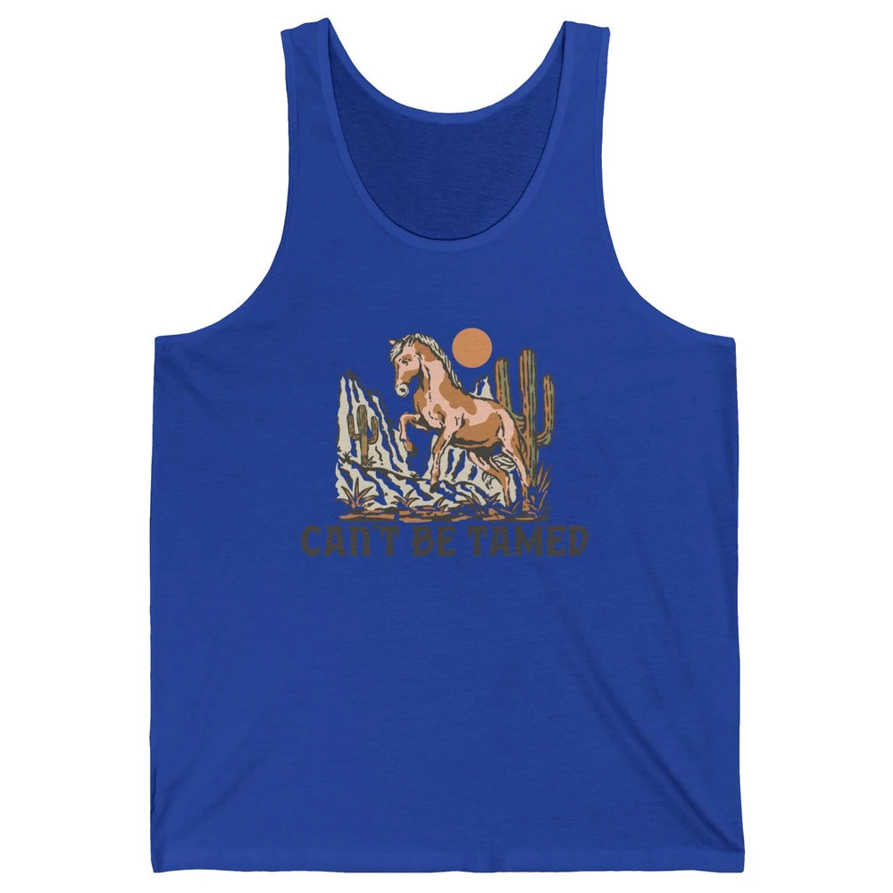 Retro Horse Desert Cactus Sunset Can't Be Tamed Western Unisex Jersey Tank