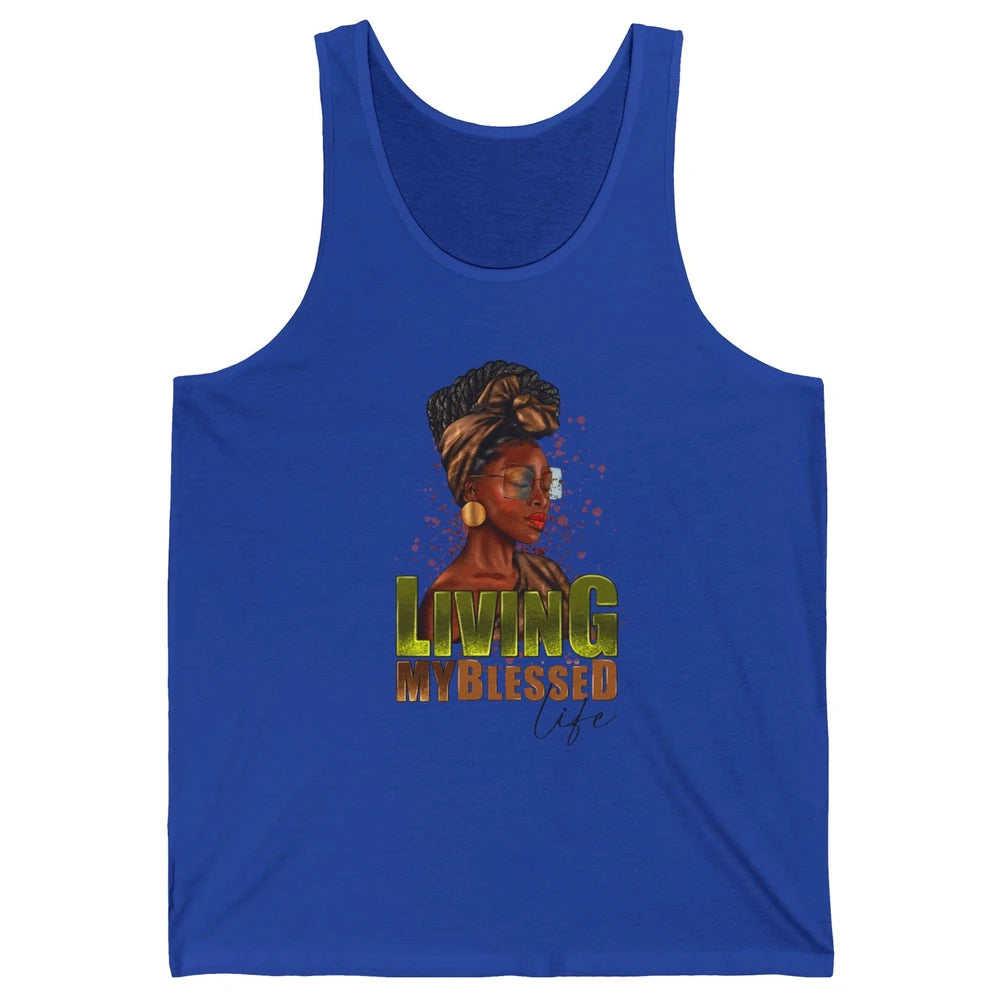 Afro Black Queen Living My Blessed Life Christian Queen Unisex Jersey Tank