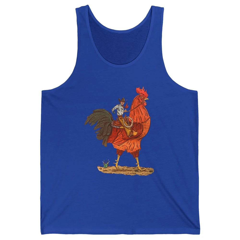 Retro Cowboy Riding Rooster Funny Western Country Cowboy Unisex Jersey Tank