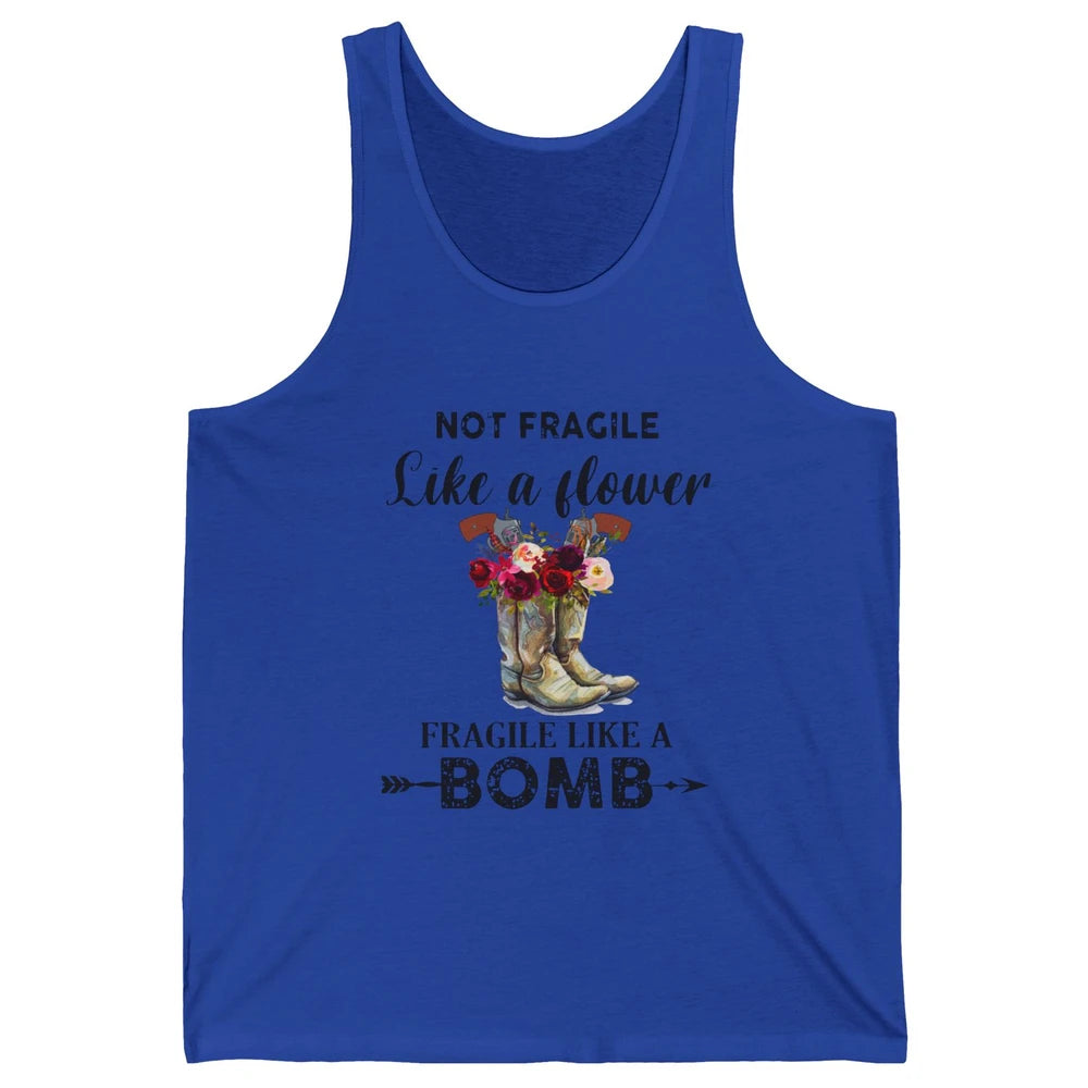 Retro Cowgirl Fragile Like A Bomb Cowgirl Boots Western Girl Unisex Jersey Tank