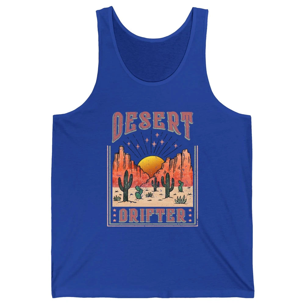 Retro Desert Cactus Sunset Desert Drifter Western Country Unisex Jersey Tank