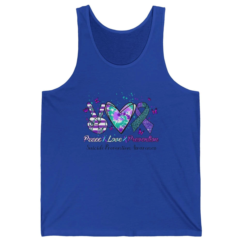 Peace Love Prevention Teal Purple Ribbon Suicide Awareness Unisex Jersey Tank
