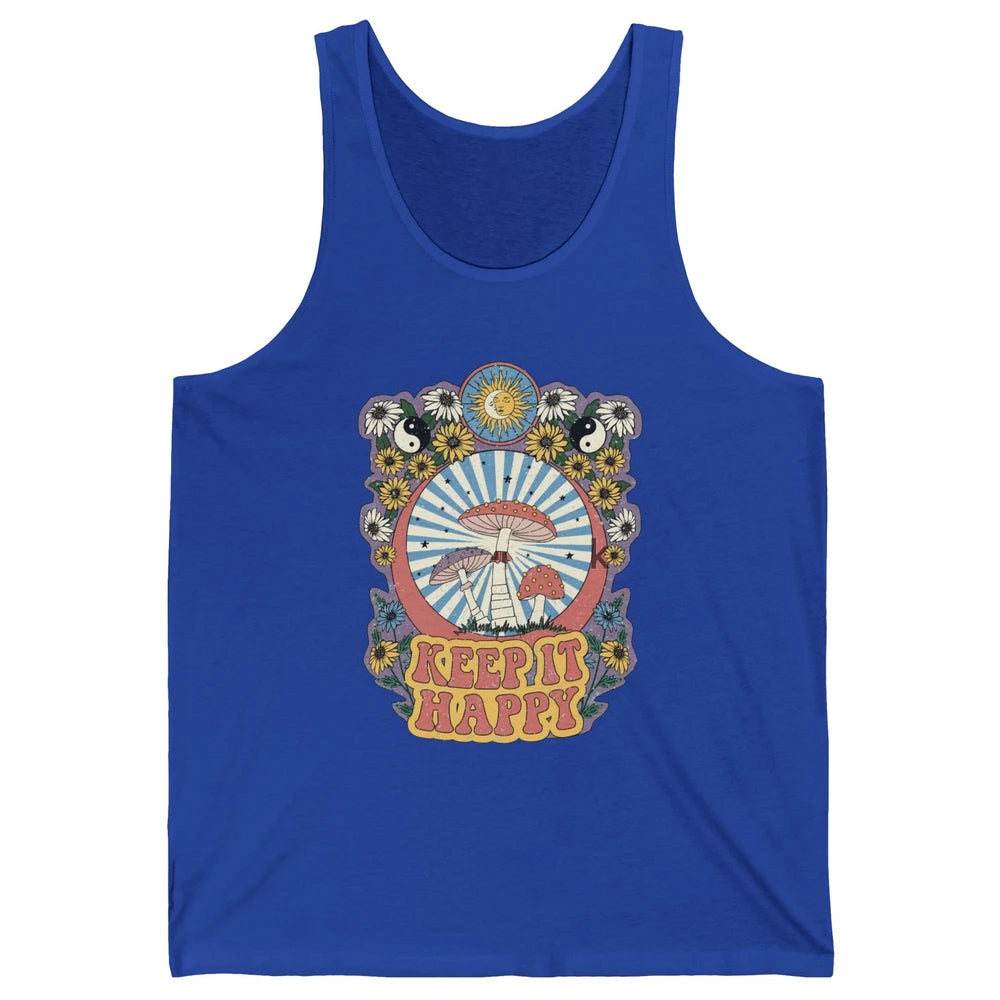Retro Groovy Keep It Happy Mushroom Daisy Sun Positive Mind Unisex Jersey Tank
