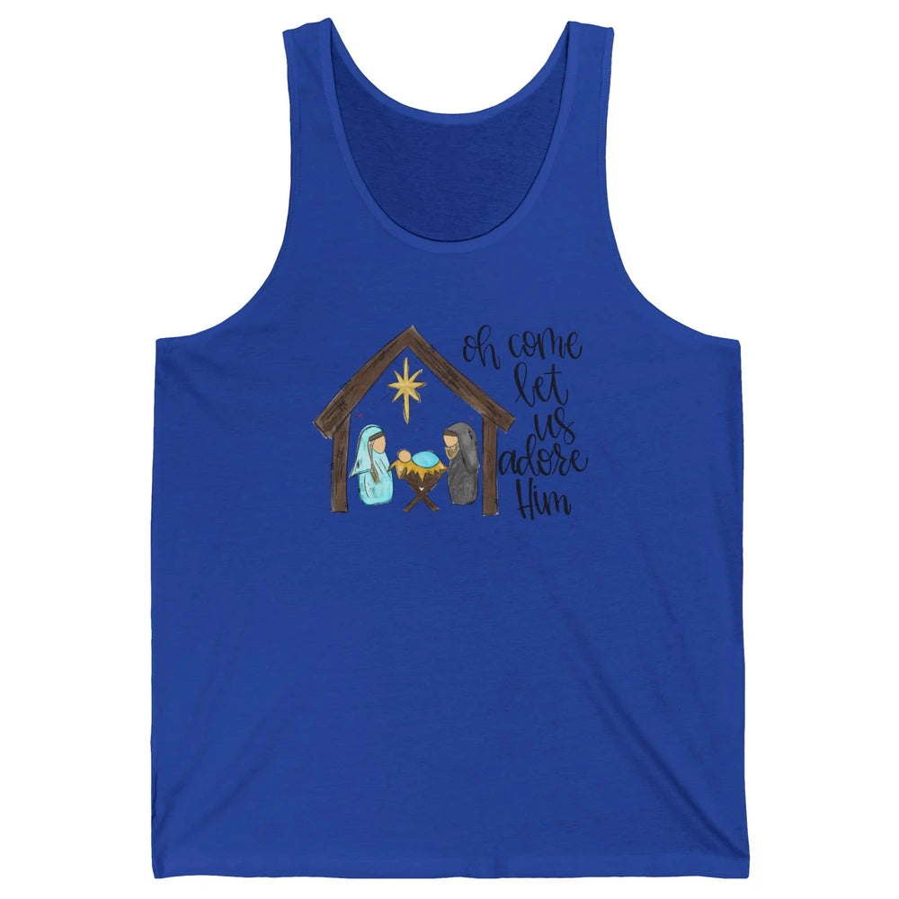 Retro Christmas Church Oh Come Let Us Adore Him Hand Drawing Unisex Jersey Tank