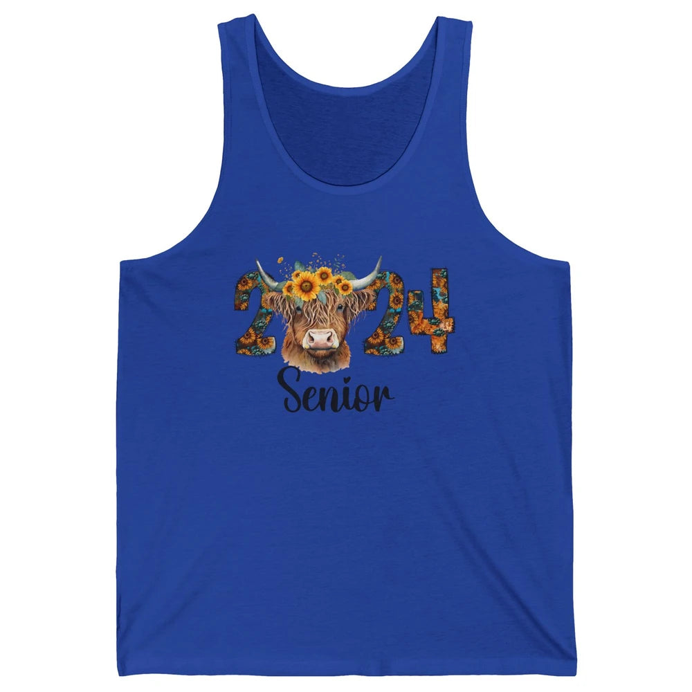 Sunflower Highland Cow Senior 2024 Graduate Bachelor Western Unisex Jersey Tank
