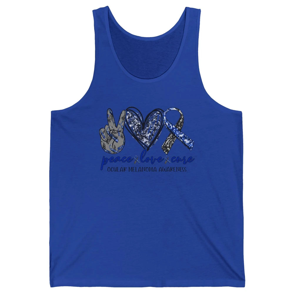 Ocular Melanoma Awareness Peace Love Cure Blue Ribbon Unisex Jersey Tank