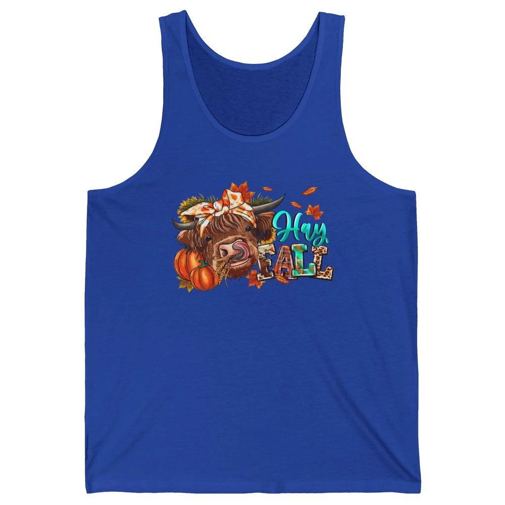 Hay Fall Highland Cow Pumpkin Western Country Farm Autumn Unisex Jersey Tank