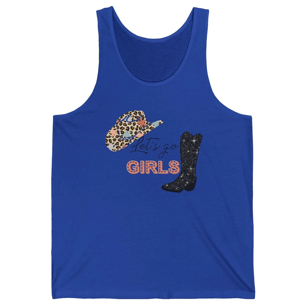 Retro Leopard Cowboy Boots Let's Go Girls Western Cowgirls Unisex Jersey Tank