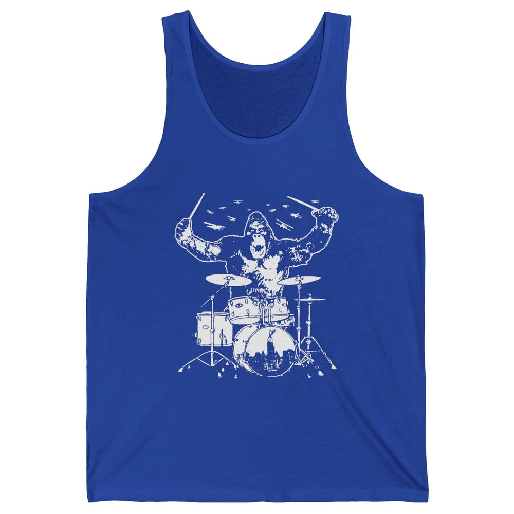 Retro Gorilla Drumming Drummers Gift Percussionists Unisex Jersey Tank