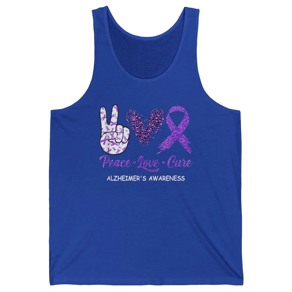Peace Love Cure Purple Ribbon Alzheimer Disease Awareness Unisex Jersey Tank
