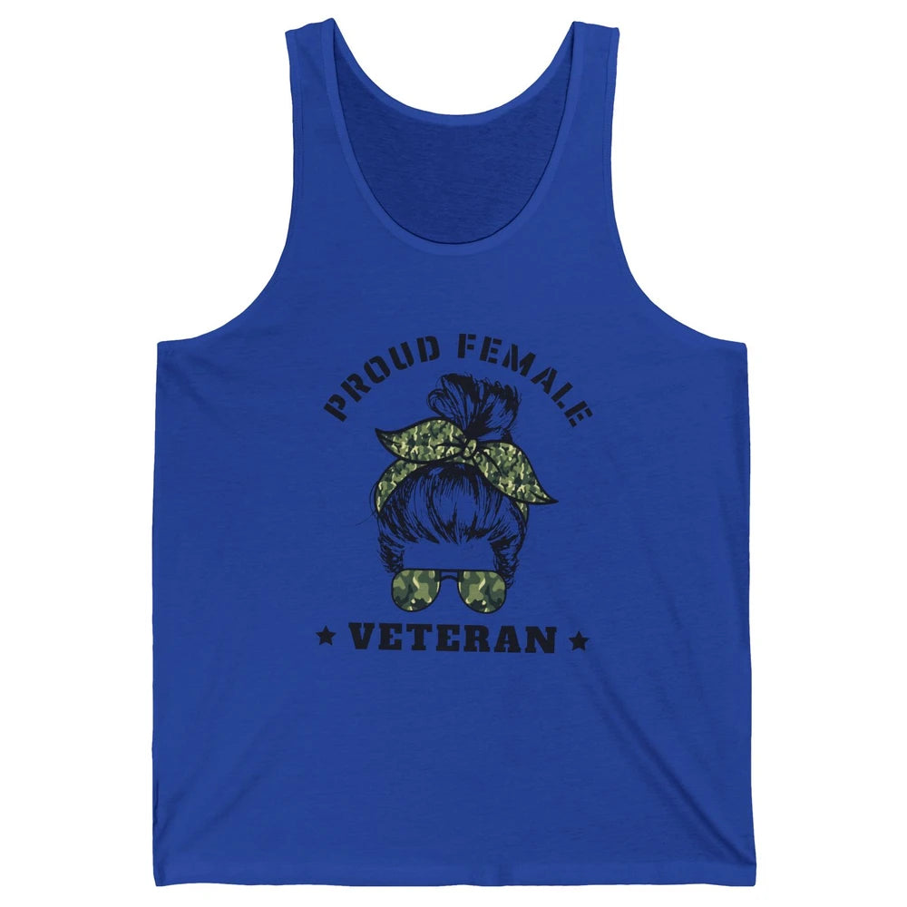 Proud Female Messy Camo Bun Army Mom Military Veterans Day Unisex Jersey Tank