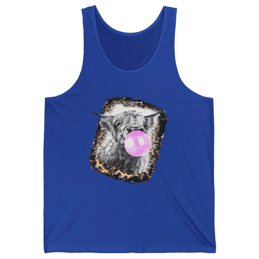 Retro Highland Cow Leopard Bubble Gum Western Farm Animals Unisex Jersey Tank