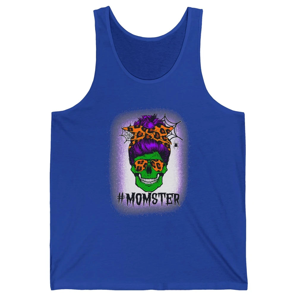Retro Momster Messy Bun Skull Mom Halloween Spooky Mama Goth Unisex Jersey Tank