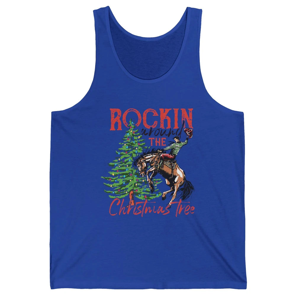 Funny Cowboy Horsing Rocking Around Christmas Tree Western Unisex Jersey Tank