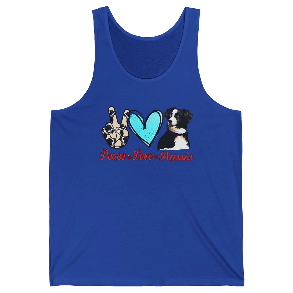 Peace Love Aussie Dog Lovers Australian Shepherd Dad Mom Unisex Jersey Tank