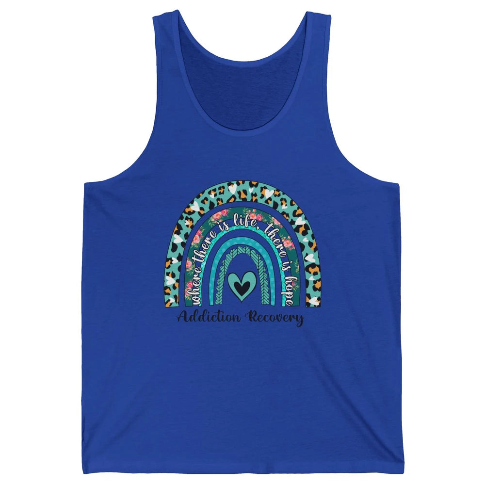 Addiction Recovery Awareness Rainbow Ribbon Blue Leopard Unisex Jersey Tank