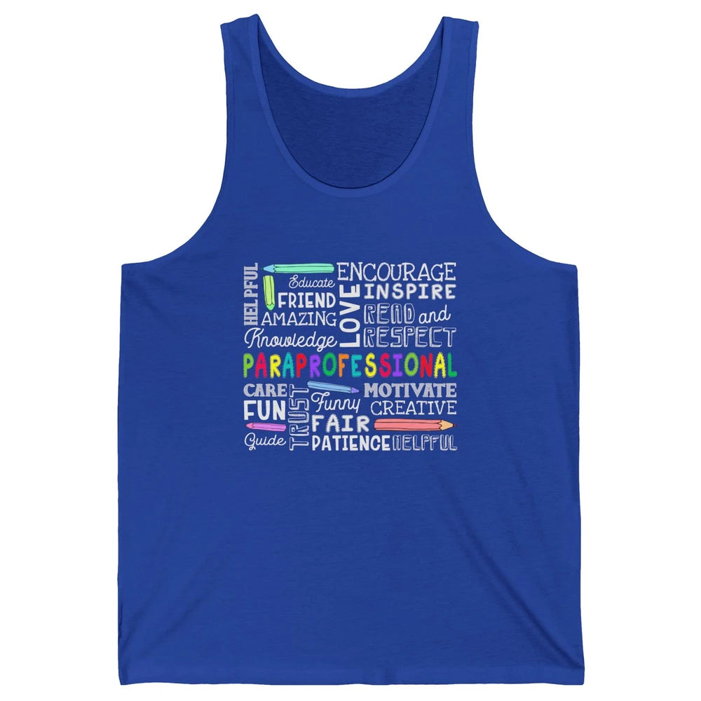 Paraprofessional Word Typography Encourage Inspire Para Life Unisex Jersey Tank