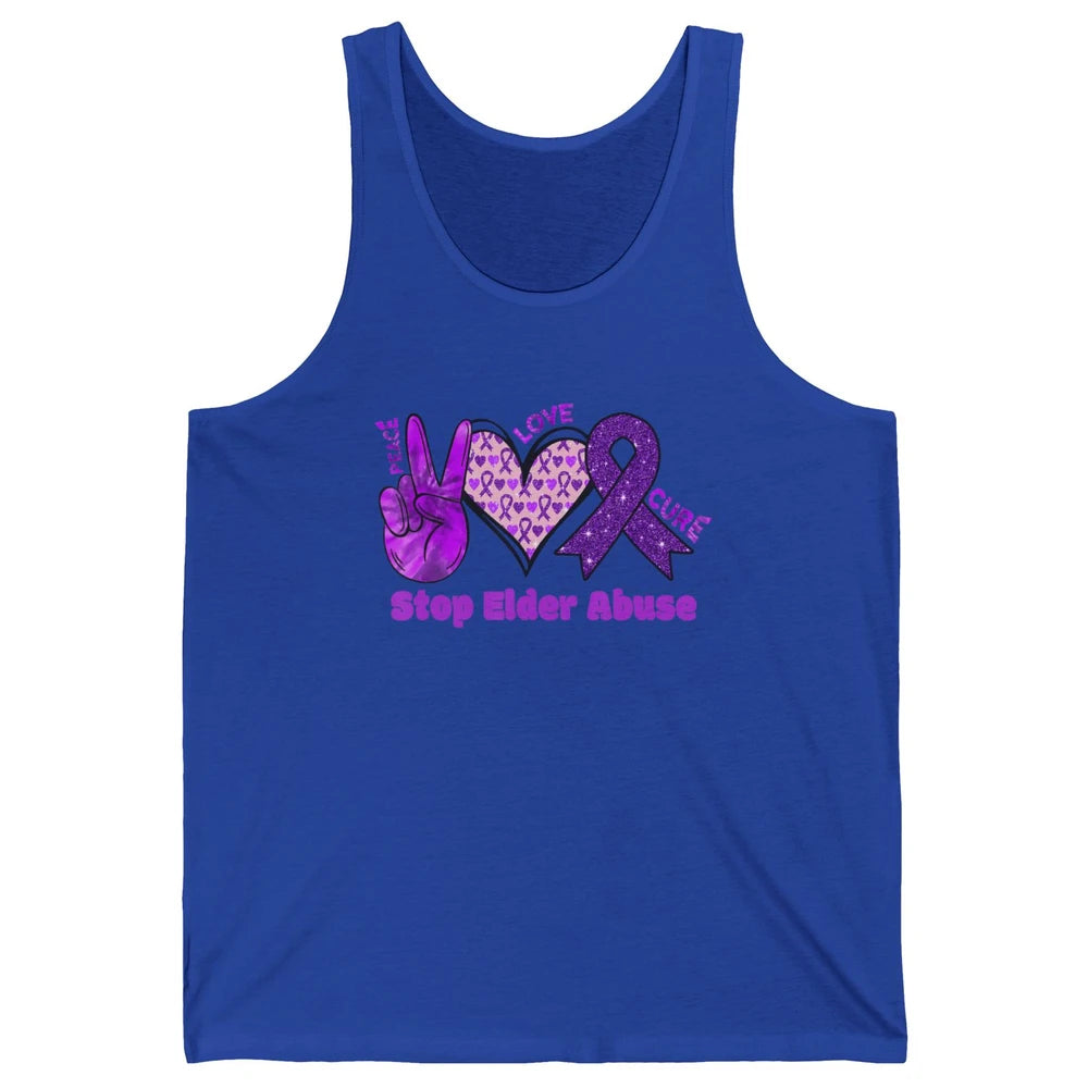 Peace Love Hope Heart Purple Ribbon Elder Abuse Awareness Unisex Jersey Tank