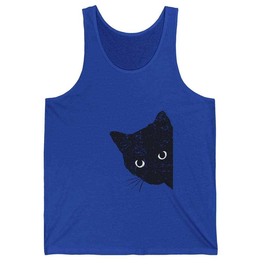 Funny Retro Black Cat Peeking Ew People Anti Social Cat Unisex Jersey Tank