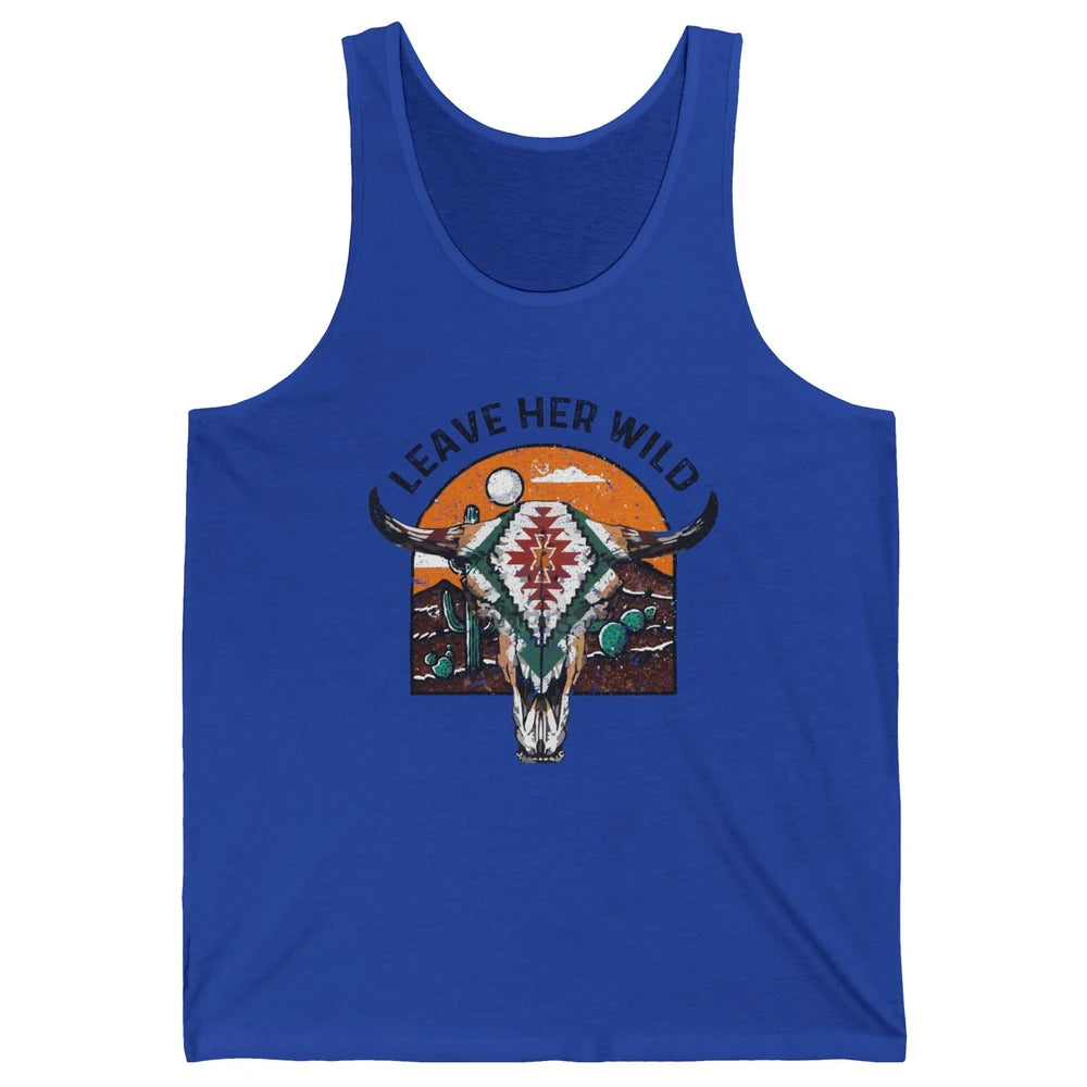 Retro Desert Boho Bull Skull Leave Her Wild Western Country Unisex Jersey Tank