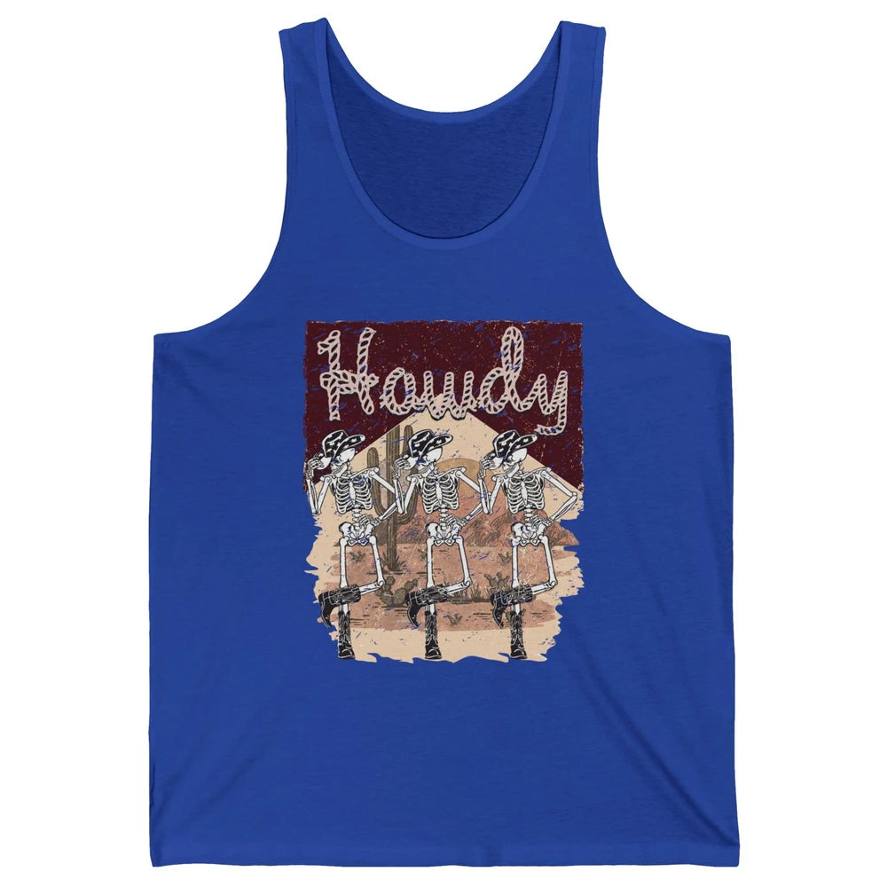 Retro Desert Cowboy Skeleton Dancing Howdy Western Halloween Unisex Jersey Tank
