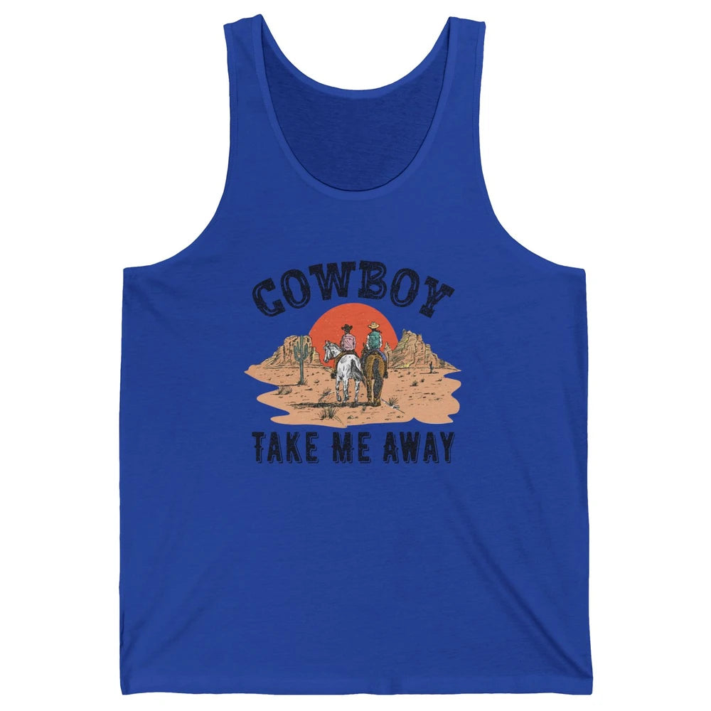 Retro Desert Sunset Cowboy Take Me Away Western Country Unisex Jersey Tank