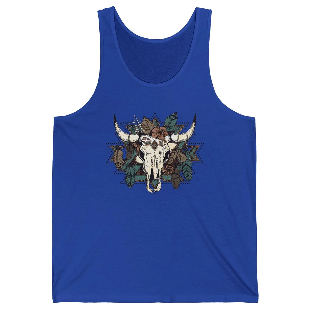 Retro Boho Bull Skull Aztec Desert Cactus Western Country Unisex Jersey Tank
