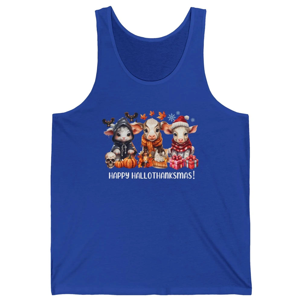 Retro Farm Baby Cow Happy Hallo-thank-mas Thanksgiving Xmas Unisex Jersey Tank