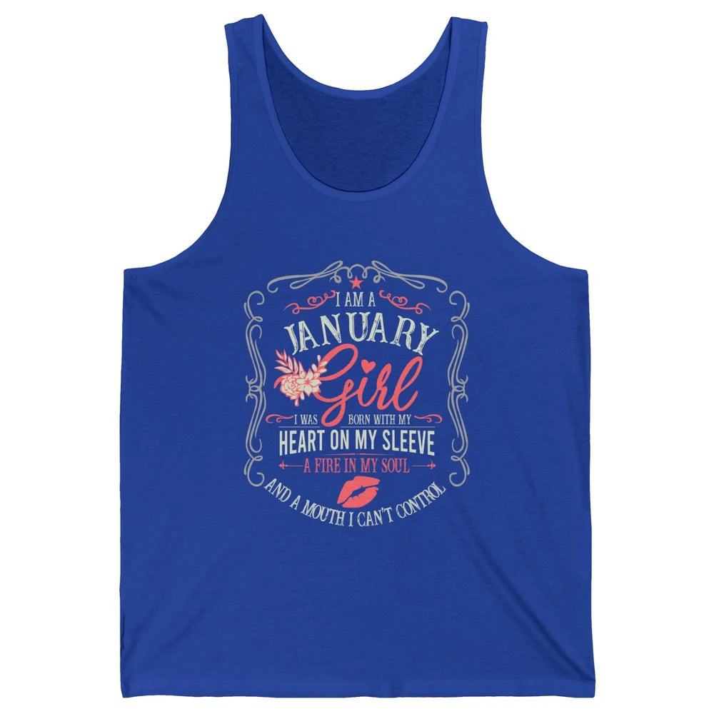 Retro January Girl Born With My Heart On My Sleeve Birthday Unisex Jersey Tank