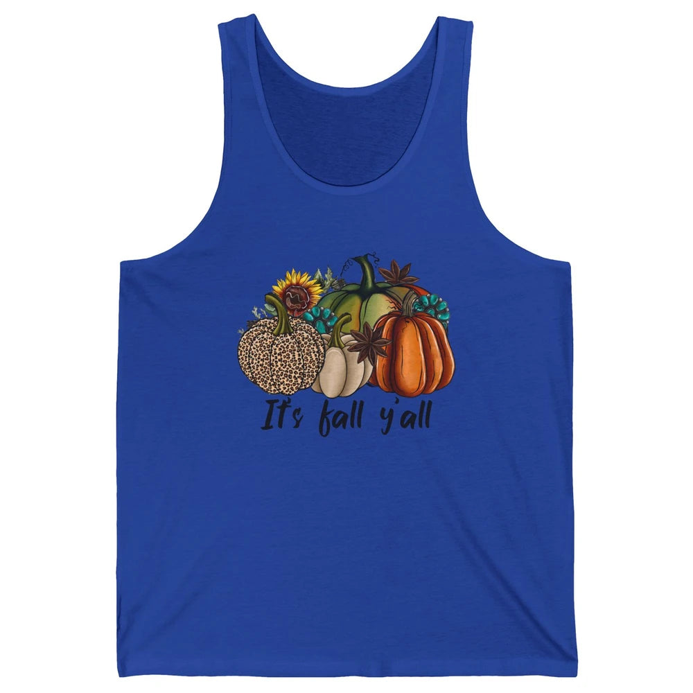 Leopard Pumpkin It's Fall Yall Fall Leaves Western Autumn Unisex Jersey Tank