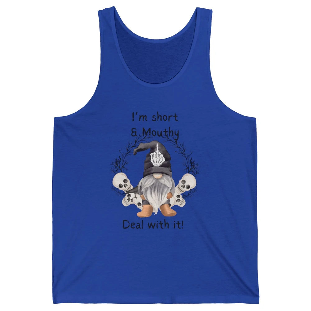 Retro Black Gnome Halloween I'm Short And Mouthy Gnome Skull Unisex Jersey Tank