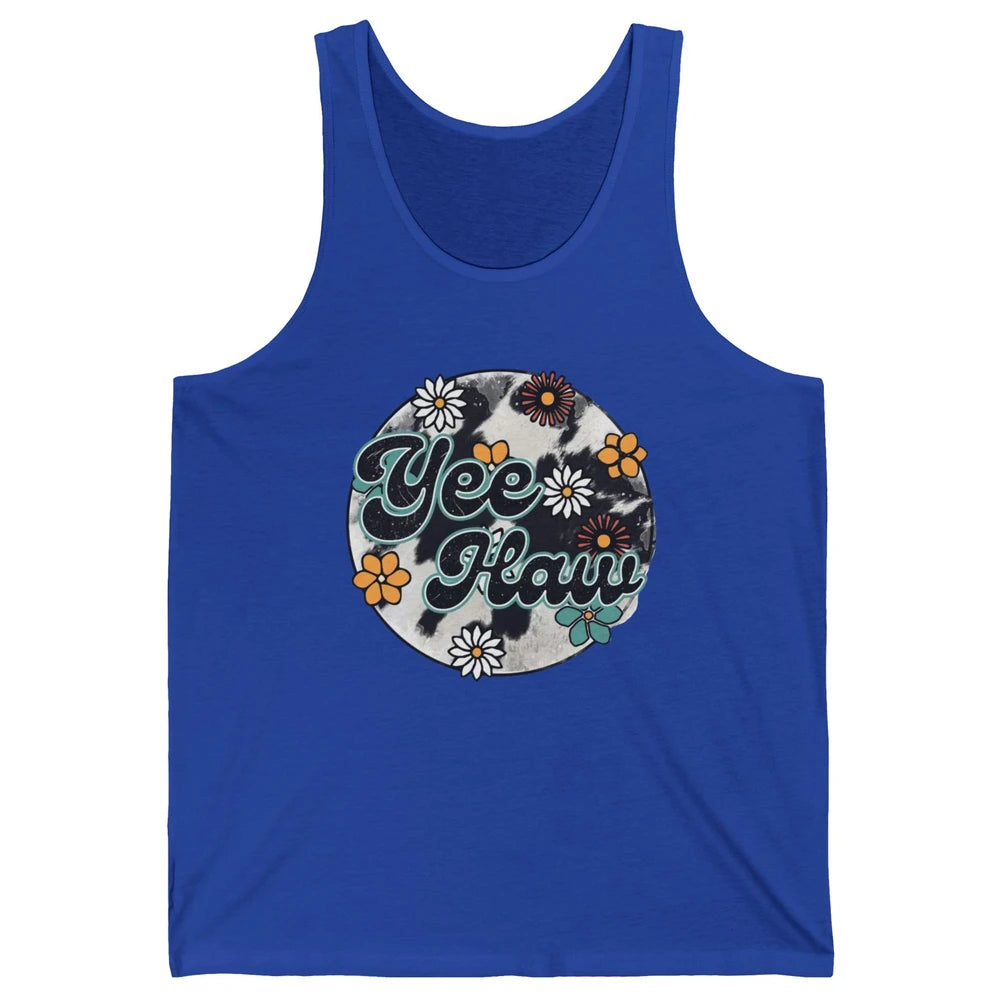 Retro Groovy Daisy Yee Haw Cowhide Western Country Cowgirl Unisex Jersey Tank
