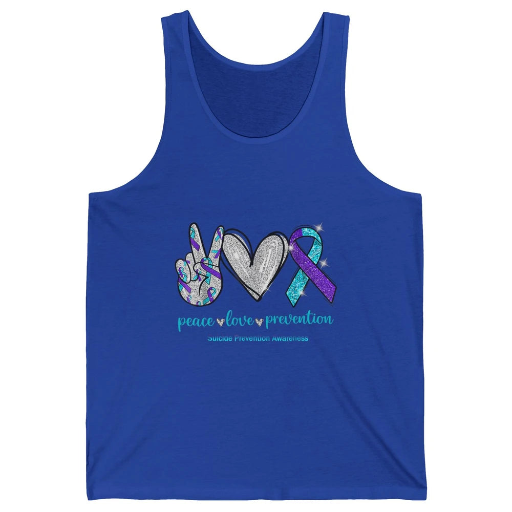 Peace Love Teal Purple Ribbon Suicide Prevention Awareness Unisex Jersey Tank
