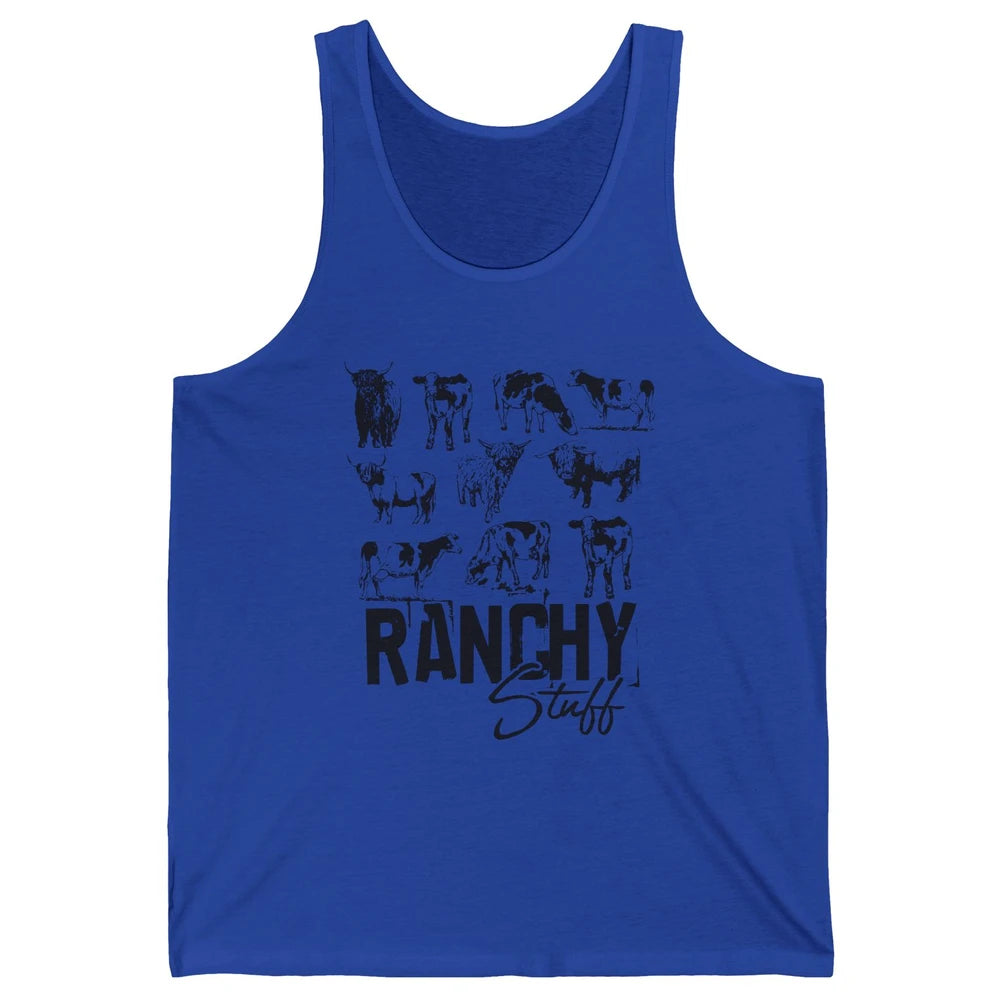 Retro Highland Cow Heifer Ranchy Stuff Western Country Gift Unisex Jersey Tank
