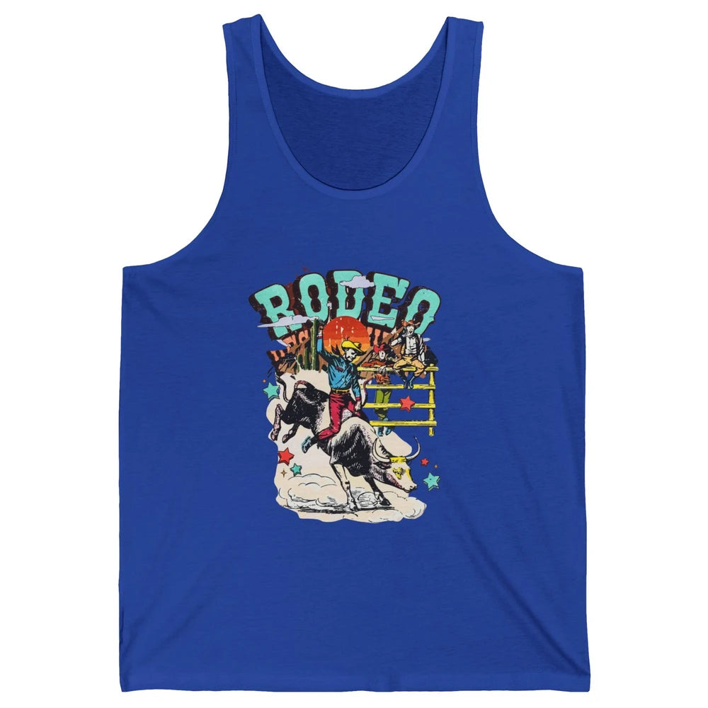 Retro Cowboy Horsing Rodeo Dad Bull Racing Western Country Unisex Jersey Tank