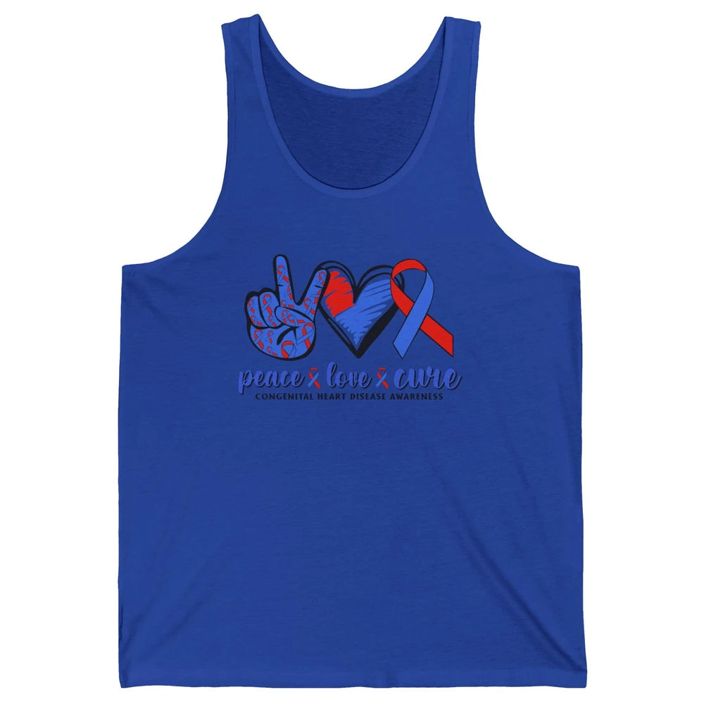 Congenital Heart Disease Blue Red Ribbon Peace Love Cure CHD Unisex Jersey Tank