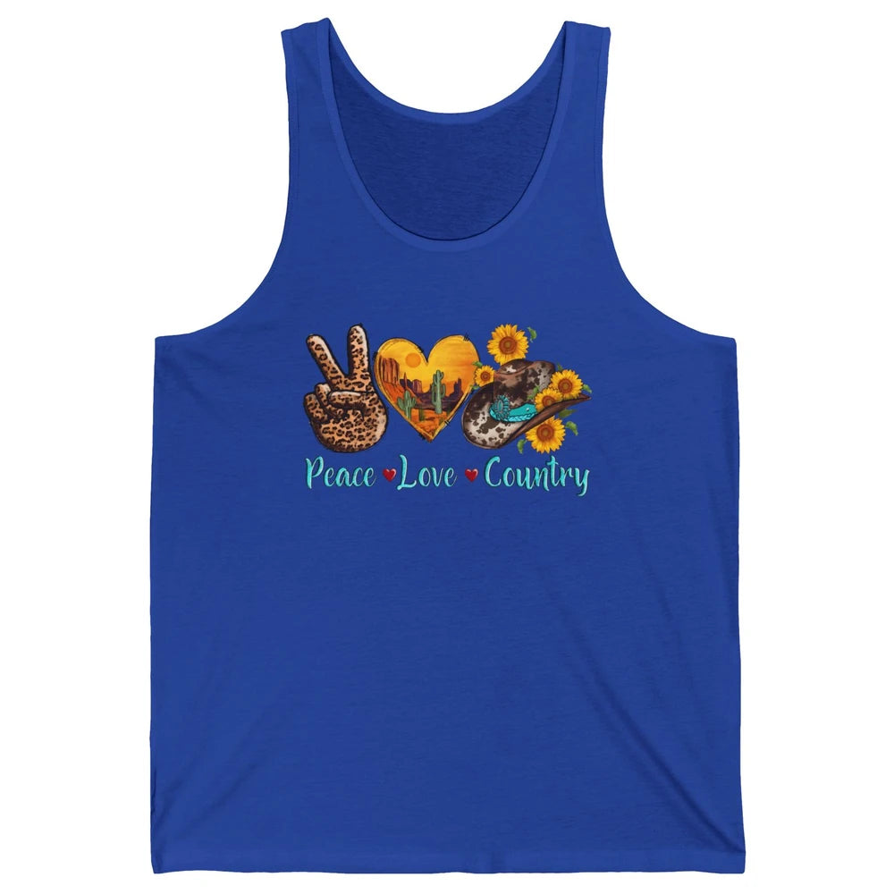 Retro Sunflower Peace Love Country Cowgirl Boots Western Unisex Jersey Tank