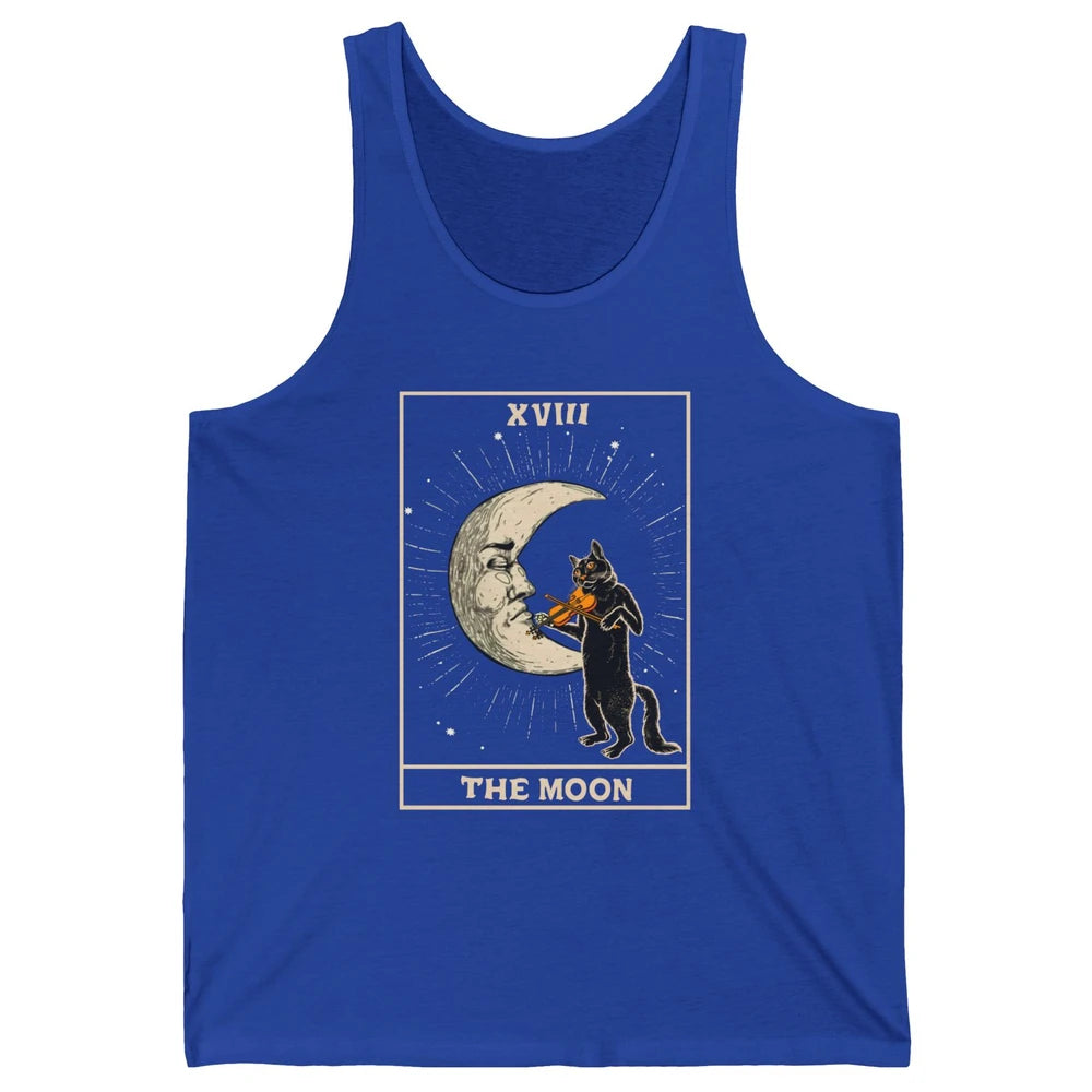 Retro Halloween Cat Guitarist The Moon Tarot Card Witchcraft Unisex Jersey Tank