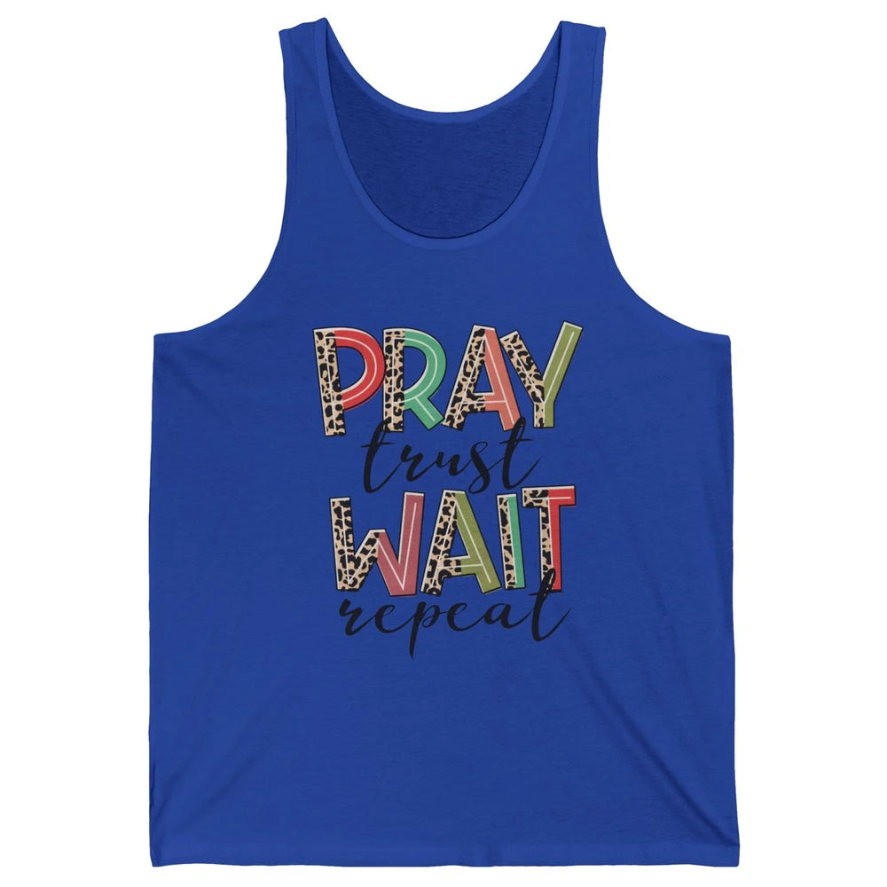 Retro Leopard Pray Wait Trust Repeat Christian Motivational Unisex Jersey Tank